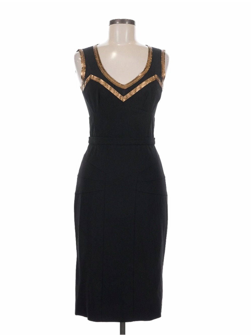 DOLCE & GABBANA D&G Virgin Wool Sheath Dress Black Good Leather Crystal Accents